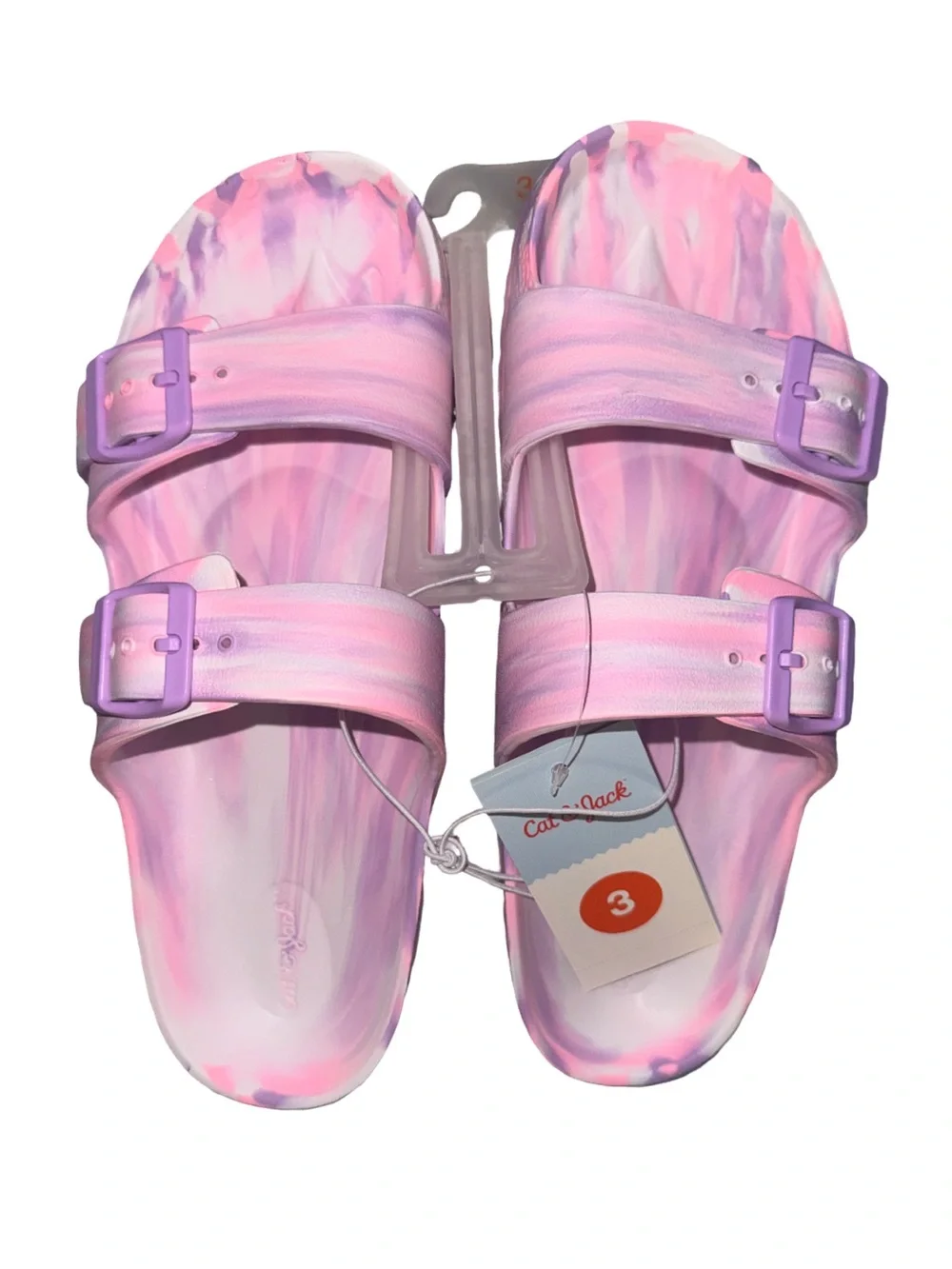 Cat & Jack Pastel Pink & Purple Tie-Dye Buckle Slide Sandals Little Girl Sz 3